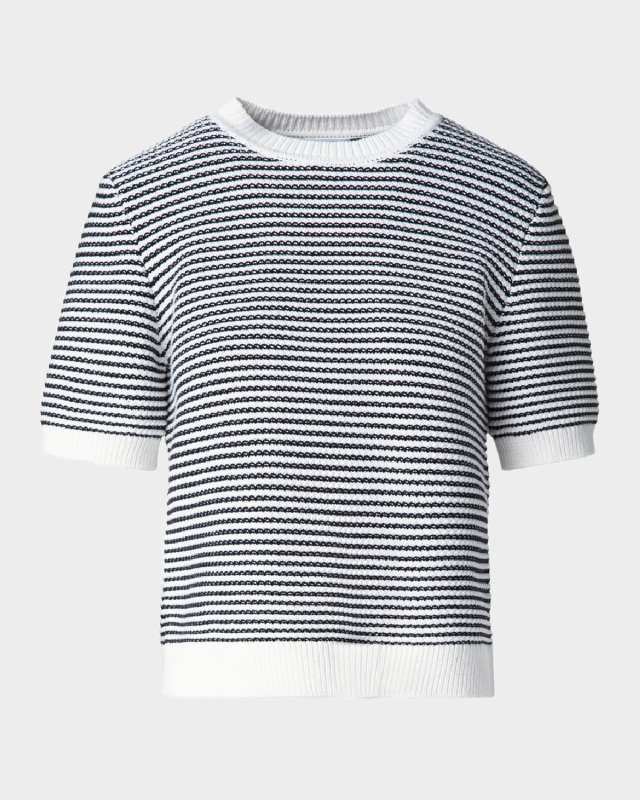 Chunky Tweed Knit Short-Sleeve Crop Sweater